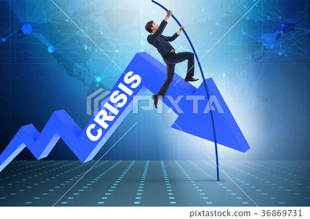 Businessman pole vaulting over crisis in business 36869731