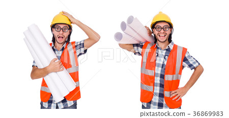 Funny engineer isolated on the white white Funny engineer isolated on the white white 36869983
