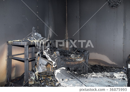 chair and furniture after burned by fire  36875993