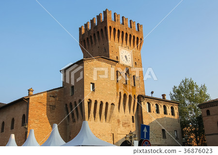 Impressive ancient fortress with clock tower 36876023