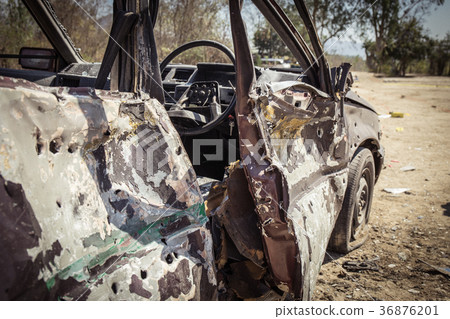 wrecked car explosion in training course 36876201