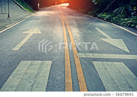 two-way traffic signs painted on a concrete road  36879691