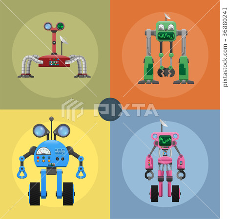Colorful Iron Mechanical Robots Illustrations Set 36880241