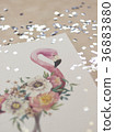 Exotic flowers and flamingo painted with 36883880