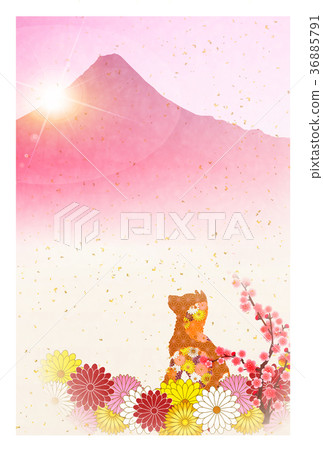 新年卡，富士山背景 36885791