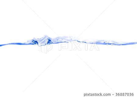 Water splash blue ink and bubbles white background 36887036