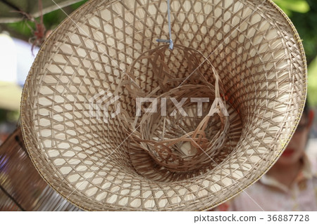 handmade bamboo hat at asian market 36887728
