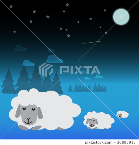 Three white sheep are sleeping in the meadow Three white sheep are sleeping in the meadow 36893913