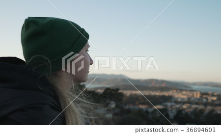 teen girl on Twin Peaks in San Francisco in sunset 36894601