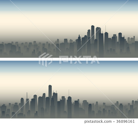 Horizontal wide banners of big city in haze. 36896161
