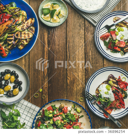 Flat-lay of healthy vegetarian dinner table 36896254