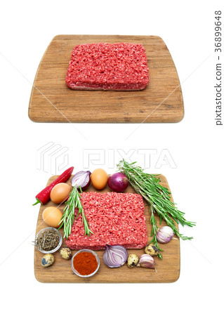 minced meat of beef and different foods 36899648