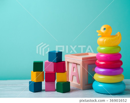 Baby toys on wooden table Baby toys on wooden table 36901652