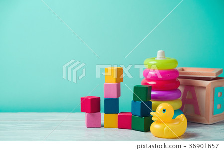 Baby toys on wooden table 36901657