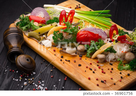 Set of pickled vegetables on black Set of pickled vegetables on black 36901756