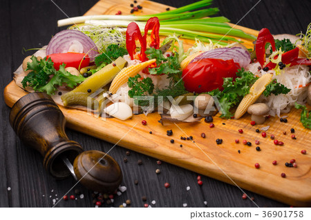 Set of pickled vegetables on black 36901758
