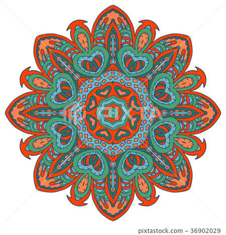 Mandala doodle drawing. Colorful floral round 36902029