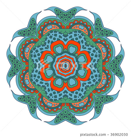 Mandala doodle drawing. Colorful floral round 36902030