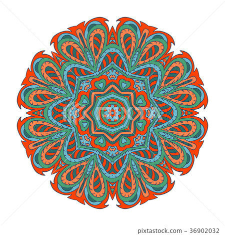 Mandala doodle drawing. Colorful floral round 36902032