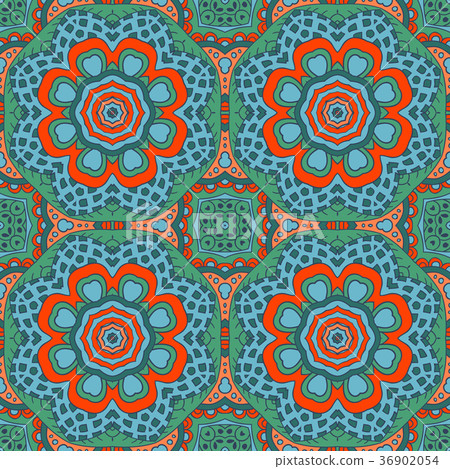 Mandala doodle drawing. Colorful floral seamless Mandala doodle drawing. Colorful floral seamless 36902054