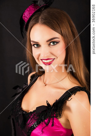 Sexy moulin rouge woman on black background 36902168
