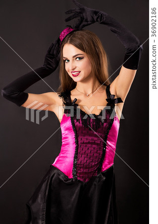 Sexy moulin rouge woman on black background Sexy moulin rouge woman on black background 36902186