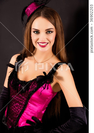 Sexy moulin rouge woman on black background 36902203