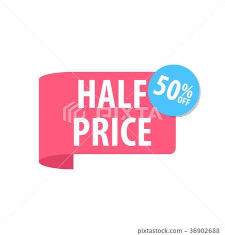 圖庫插圖: half price label. isolated on white. red color.