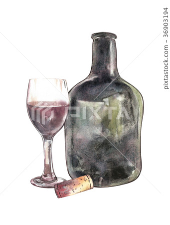 Composition with wine bottle, glass and cork Composition with wine bottle, glass and cork 36903194