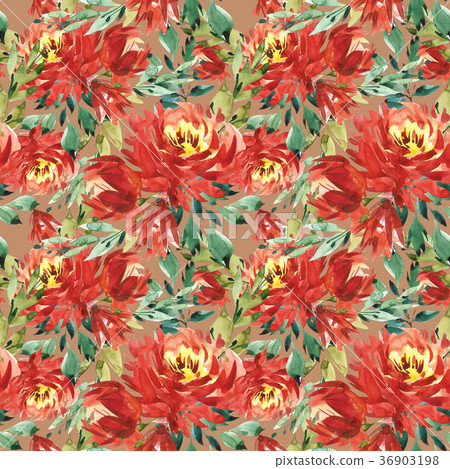 Seamless pattern with large watercolor flowers by Seamless pattern with large watercolor flowers by 36903198
