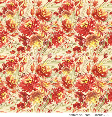 Seamless pattern with large watercolor flowers by Seamless pattern with large watercolor flowers by 36903200