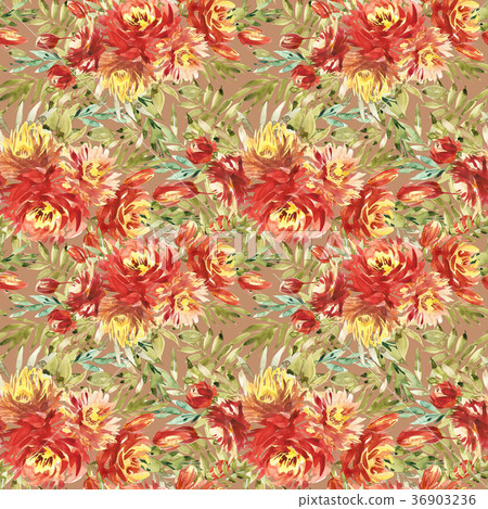 Seamless pattern with large watercolor flowers by 36903236