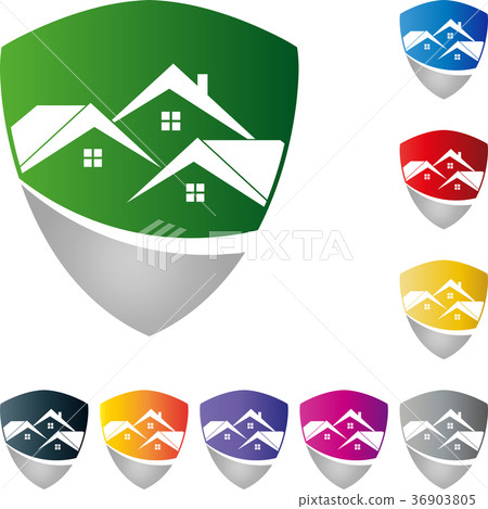 Coat of arms with three houses, real estate logo 36903805