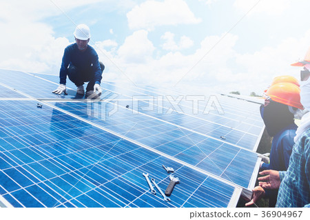 engineer team working on replacement solar panel 36904967