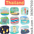 Thailand landmark objects icons label 36907930