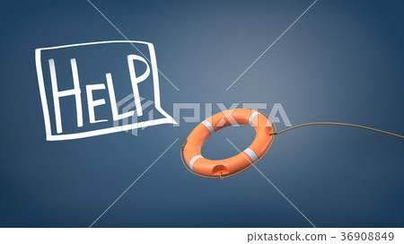 3d rendering of a orange life buoy thrown on a 3d rendering of a orange life buoy thrown on a 36908849