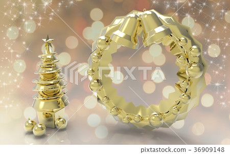 Gold Christmas tree and wreath 36909148