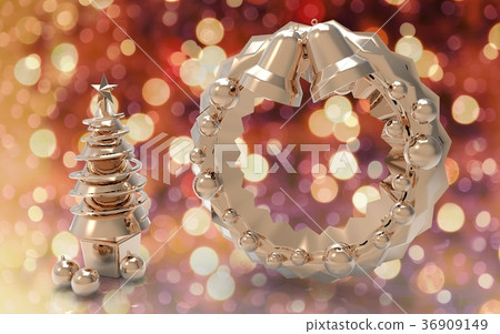 Gold Christmas tree and wreath 36909149