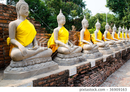 Thai Ayutthaya Buddha statues of Wat Yai Chai Mongkol Thai Ayutthaya Buddha statues of Wat Yai Chai Mongkol 36909163