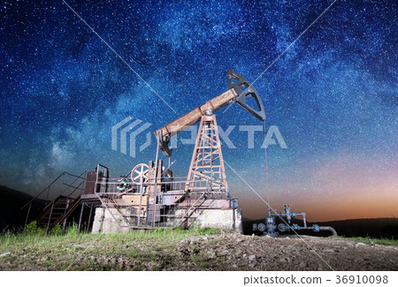Oil pump on the oil field in the night Oil pump on the oil field in the night 36910098