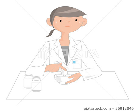 Female pharmacist who prepares medicine. 36912846