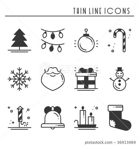 Christmas holiday thin line silhouette icons set 36913069