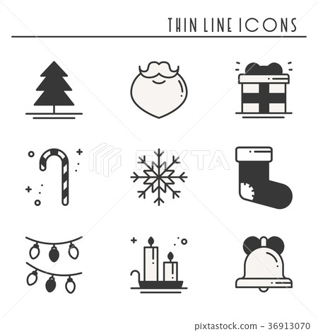 Christmas holiday thin line silhouette icons set Christmas holiday thin line silhouette icons set 36913070