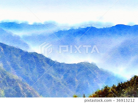 山景水彩風景背景 插圖素材 圖庫