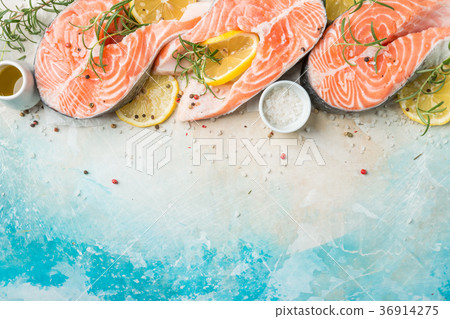 Raw salmon fish steakes 36914275
