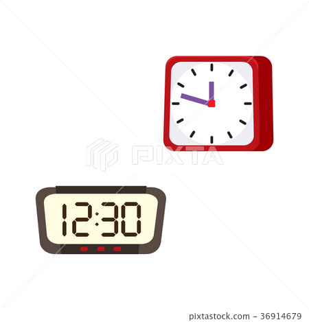 Vector Flat Analog Digital Table Clock Icon Stock Illustration