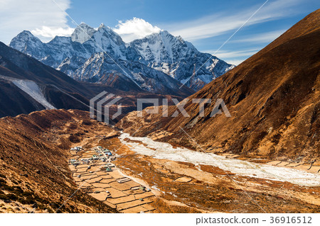 The peak of Mount Ama Dablam seen from Dingboche The peak of Mount Ama Dablam seen from Dingboche 36916512