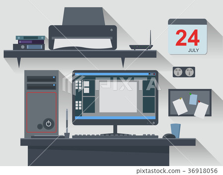 Workspace Office Computer Creative Flat Design Workspace Office Computer Creative Flat Design 36918056
