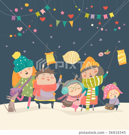 Happy kids celebrating Saint Martins day Happy kids celebrating Saint Martins day 36918345