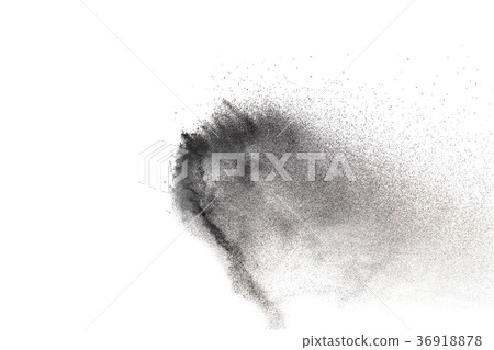 Black particles splatter on white background. Black particles splatter on white background. 36918878